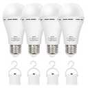 OFFLIY Emergency Light Bulbs, 1800mAh High-Capacity Battery for Longer Emergency Time, 9W,750LM,5000K Rechargeable Light Bulbs for Power Outage, A19 E26 Led Light Bulbs, 4PK,with 4 Hooks