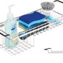 Sink Caddy Sponge Holder Kitchen Sink Organizer Sponge Caddy Expandable 16.06" to 21.02" Farmhouse In-sink Accessories for Rag Detergent Brush Dish Washing Liquid Rack, Stainless Steel