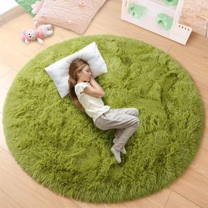 junovo Round Rug 5x5 Feet Fluffy Soft Area Rugs for Kids Girls Room Princess Castle Plush Shaggy Carpet Cute Circle Nursery Rug for Kids Girls Bedroom Baby Room Home Decor Circular Carpet, Green