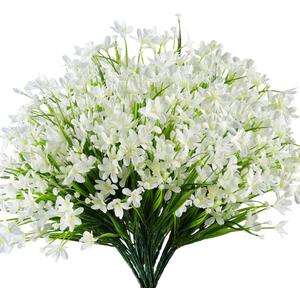6 Bundles Artificial Daffodils Flowers, Fake Artificial Greenery UV Resistant No Fade Faux Plastic Plants for Wedding Bridle Bouquet Indoor Outdoor Garden Kitchen Office Table Vase (White)