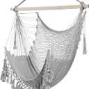 Hammock ChairMax 330lbs, Large Hanging Chair, Soft Cotton Rope Swing Chair with High Load-Bearing Metal Rod,Indoor Outdoor Garden Yard Living Room Use (Grey)