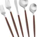 Matte Silver Silverware Set With Brown Handle, Vanys 20 Piece Stainless Steel Cutlery Flatware Set, Kitchen Utensil Sets for 4, Tableware With Knife Spoons And Forks Set, Satin Finished Polished