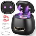 Rechargeable Ultrasonic Retainer Cleaner Machine, 45kHz Portable Dental Cleaning Pod for Dentures, Night Guards, Braces, Aligner, Toothbrush, Jewelry, 3 Cleaning Modes, 200ML Capacity, Black