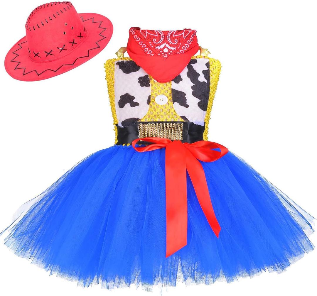 Cowgirl Costume for Girls with Hat and Tutu  Western Dress Up Outfit for Toddlers and Kids for Halloween or Party (3-4T, Blue)