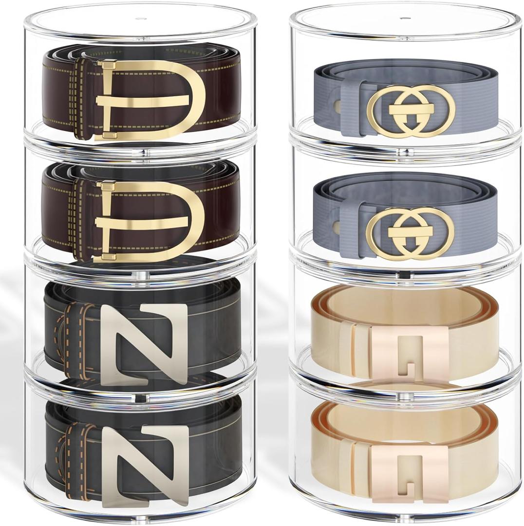 Belt Organizer for Closet Storage: Clear Acrylic 8-Layer Stackable Belt Box, Space-Saving Neat Case Holder