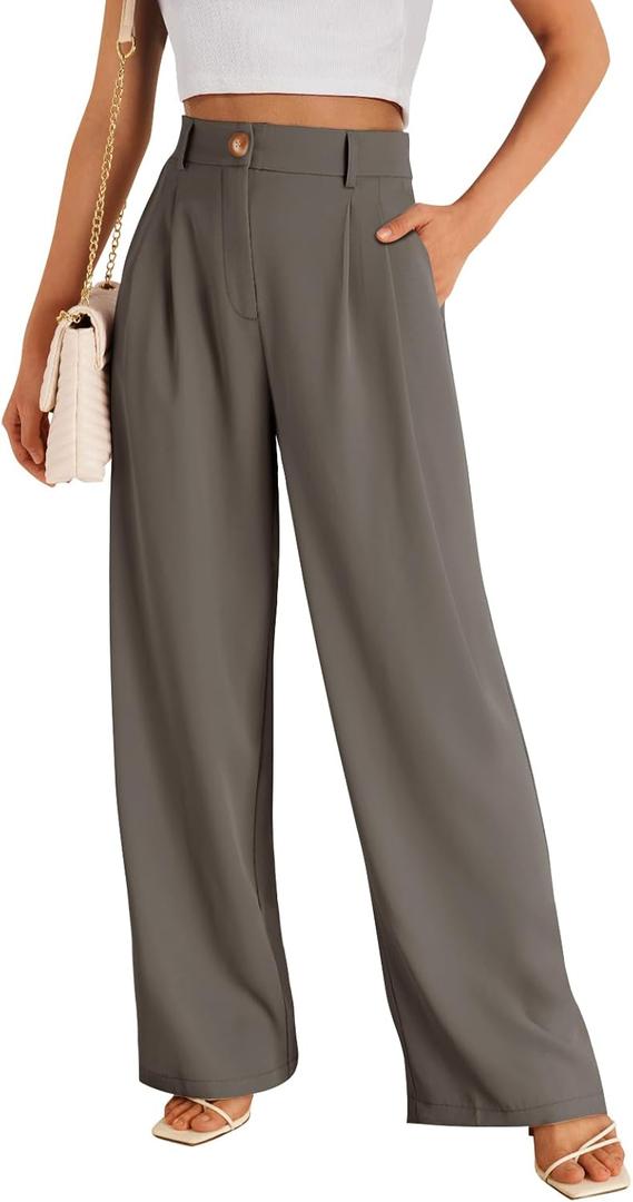 LILLUSORY Wide Leg Dress Pants Women's High Waisted Dressy Trousers (Beige, L)