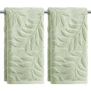 Artoid Mode 2 Pcs Light Green 3D Leaves Jacquard Hand Towels for Bathroom, 100% Cotton Soft Absorbent Bathroom Decor Towels, 13.7 x 29.5 Inch