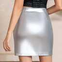 RAMISU Skirts for Women High Waisted A-Line Skirt Metallic Skirt Silver Zipper Skirts with Belt (S)