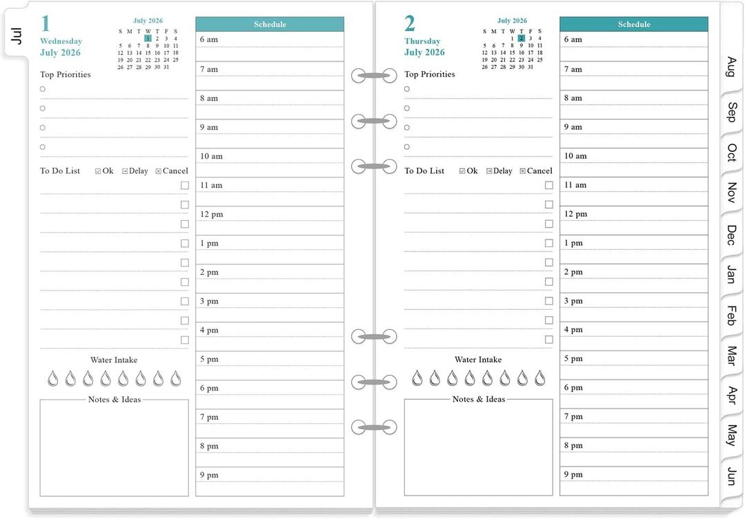 2026-2027 Planner Refills for A5 Binder - One Page Per Day Daily  Monthly Planner, July 2026 - June 2027, Prioritized, To-Do List, Notes, Appointment Schedule, 6-Hole Punched, 5.8" x 8.3"