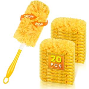 20 Count 360 Duster Pads for Swiffer Duster Handle, Multisurface Heavy Duty Replacements Refills with 1 Handle, Disposable Pad for Cleaning