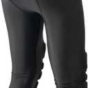 Men Basketball Leggings with Knee Pads, 3/4 Padded Compression Pants with Cup Pocket (Black, L)