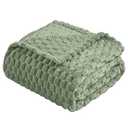 Vessia Flannel Fleece Throw Blanket(50x70 inch), 3D Jacquard Sage Green Fuzzy and Warm Blanket for Couch, Sofa, Bed, Chair, 300GSM Super Soft Touch Cozy Lightweight Throw for All-Season Home Decor