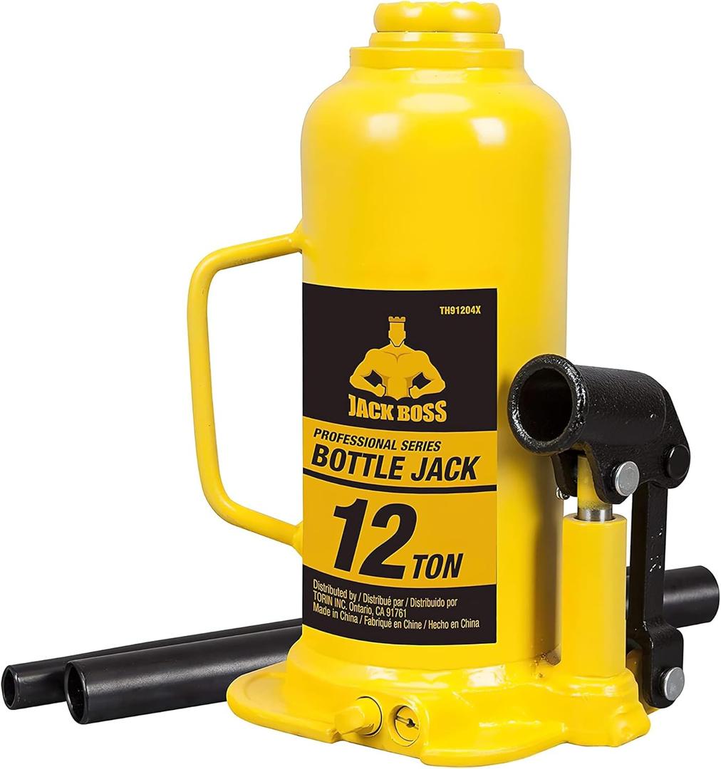 Torin Hydraulic Welded Bottle Jack 12 Ton, Portable Car Jack, 24,000 LBs Capacity with Pump Handle for Cars, Suv, Yellow
