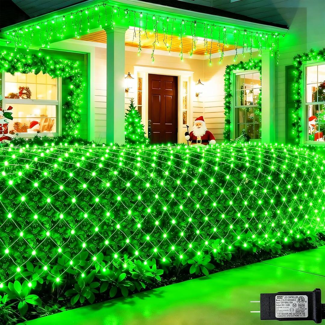 Pooqla 14.8x4.9 ft Net Lights, 300 LED Outdoor Green Halloween Lights with 8 Lighting Modes, Connectable Waterproof Mesh String Fairy Light for Bushes Tree Garden Christmas Decor