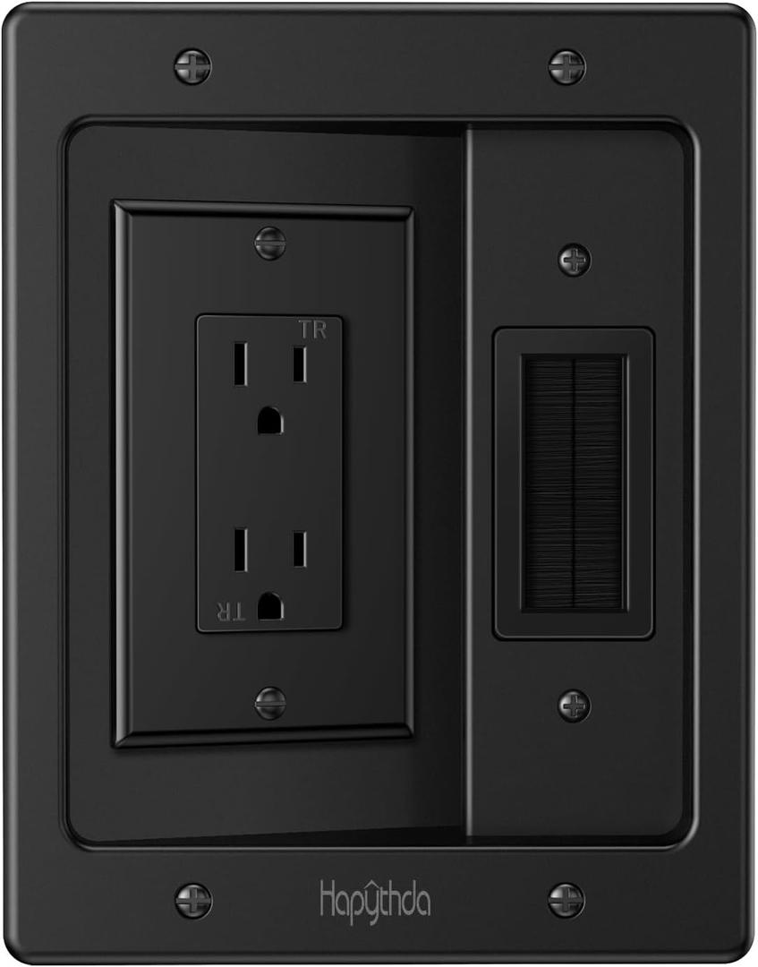 in Wall Cable Management Kit for TV, Recessed Outlet for Low Voltage Cables, TV Cable Hider Wall Kit, Cord Hider for Wall Mount TV, Wall Cable Management Box for Home & Office, Black