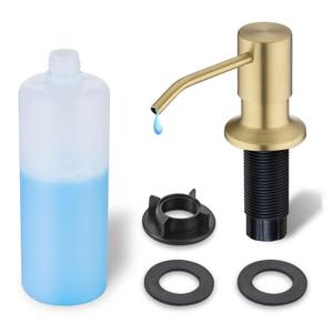 Gold Soap Dispenser for Kitchen Sink, WEWE Brushed Gold Soap Dispenser with Long Spout and Gold Soap Pump Built in Countertop Under Sink Stainless Steel