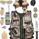 Kids Army Military Combat Soldier Costume Halloween Party Role Play Dress up Birthday Gift Set includes Camouflage Vest, Helmet, and Toy Accessories for 3-8 Years Old Toddlers Boys Girls