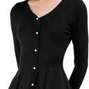 Women's Button Down Peplum Cardigan V Neck Long Sleeve Ribbed Knit Fall Tops, Black, M