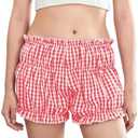 POHADON Women's Plaid Layered Ruffle Shorts Cute Lolita Shorts Mini Casual Pajama Shorts Y2k Gingham Boxer Lounge Shorts (M)