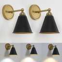 HEQIQEH Set of 2 Modern Battery Operated Wall Sconces, Vintage Black and Gold Wall Lights Fixture with Remote Control, Dimmable Cordless Indoor Wall Lamps for Bedside, Living Room, Kitchen, Stairs