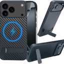 for iPhone 17 Pro Case Compatible with MagSafe, Built-in 3 Ways Kickstand & Strong Magnetic, Frameless Carbon Fiber Bump Texture, Minimalist Borderless Slim Case for iPhone 17 Pro (Black)