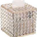 Sumnacon Crystal Square Tissue Box Cover - Sparkling Glass Cube Tissue Box Holder, Decorative Facial Tissue Holder for Bedroom Bathroom Vanity Dresser Night Stand Table Office Home Decor, Gold