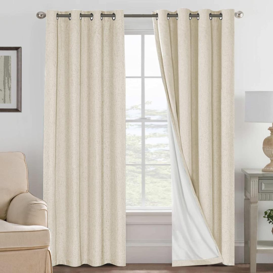 H.VERSAILTEX 100% Blackout Curtains for Bedroom Thermal Insulated Linen Textured Curtains Heat and Full Light Blocking Drapes Living Room Curtains 2 Panel Sets, Bleached Sand, 52x108 Inch