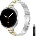 Slim Metal Bands for Samsung Galaxy Watch 8 Band 40mm 44mm/8 Classic 46mm,Thin Elegant Stainless Steel Dressy Business Strap Replacement WristBands for Samsung Watch 8 Band 40 44 mm,01-Silver/Gold