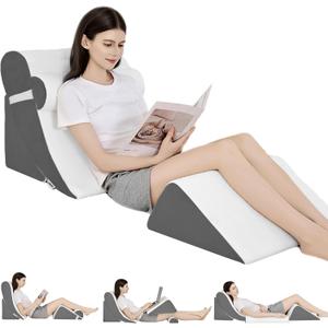 4PCS Orthopedic Bed Wedge Pillow Set for Post Surgery & Pain Relief, Adjustable Wedge Pillow for Back,Acid Reflux,Sitting up in Bed,Recovery,Snoring,Body Pillow for Sleeping (White/Dark Grey)