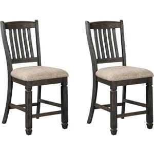 Signature Design by Ashley Tyler Creek Farmhouse 24.38" Counter Height Upholstered Barstool, Set of 2, Almost Black