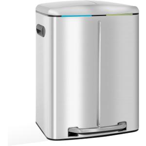 FDW | 10 Gallon Trash Can with Lid | Stainless Steel | Fingerprint-Proof | Made of Stainless Steel | Soft-Close Step Pedal | Hands-Free Use | Easy to Clean | for Kitchen, Office, Bathroom