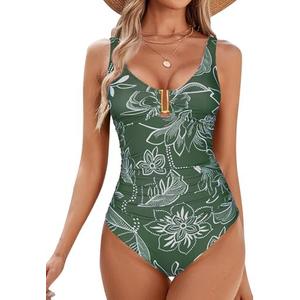 BMJL Women's Tummy Control Swimsuits Ruched Slimming One Piece Bathing Suit Deep V Neck Swimsuit.M