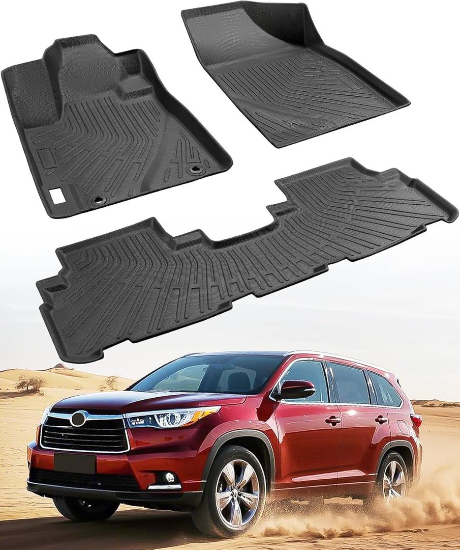 All Weather Floor Mats for Toyota Highlander 2013 2012 2011 2010 2009 2008 (Not for Hybrid), Heavy Duty Rubber Waterproof Car Accessories Custom Fit for Front & Rear Row Backseat, Black