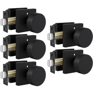 Goldenwarm Black Door Knobs Interior, Zinc Alloy Square Ball Matte Black Privacy Door Knobs for Bedroom, Bathroom, Heavy Duty Interior Door Knob Bulk - Modern & Stylish(5 Pack)