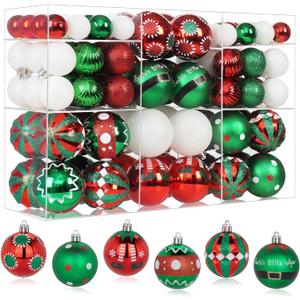 100PCS Elf Christmas Ornaments Sets, Red Green White Hanging Ornaments Balls for Christmas Tree Shatterproof Elves Theme Xmas Decorations for Holiday Party Decor (Red & Green & White)