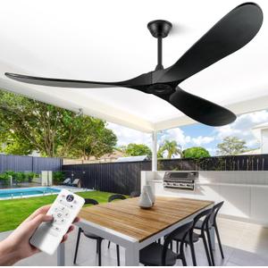 ABZ 72 Inch Ceiling Fans without Lights, Large Ceiling Fans no Lights with Remote Control, 3 Blade Solid Wood Indoor Black Outdoor Ceiling Fan for Patios Living Room Bedroom