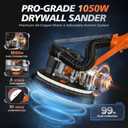 Drywall Sander with Vacuum Dust Collector, 1050W 7.33A Popcorn Ceiling Removal Tool, LED Light, 5 Variable Speed 1000-2100RPM, Foldable & Extendable Handle, 12 Sanding Discs