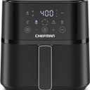 Chefman Air Fryer 4 QT Compact Airfryer for Quick & Easy Meals in Minutes, Features Hi-Fry Technology for Extra Crisp, Touchscreen Controls with 4 Presets, Nonstick & Dishwasher Safe Basket - Black, 4 Quart Without Easy View Window