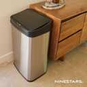 Ninestars 13 Gallon Automatic Trash Can, 50L Touchless Motion Sensor Garbage Can with Odor-Sealing Lid, Rectangular Stainless Steel, Black Trim