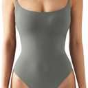 SUUKSESS Women Sexy Square Neck Thong Bodysuit Backless Sleeveless Cami Body Suit Top (Light Gray, S)