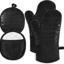  Oven Mitts and Pot Holders,500 Heat Resistant Oven Mitts Sets,Silicone Oven Gloves, Non-Slip Silicone Textured Grip,Black ( On Size )