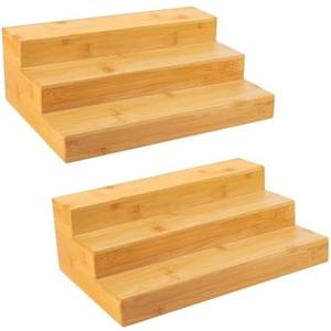 MillTu Bamboo Spice Rack Organizer for Cabinet 3 Tier Countertop Step Spice Shelf for Kitchen Storage and Organizer (2 Pack, Cabinet)