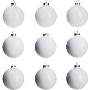 White Glass Christmas Ball Ornaments for Trees, 3.15" Christmas Hanging Ornaments Set of 9 Xmas Baubles for Holiday Party Decorations Gifts