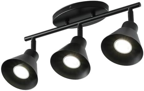 vivihobb Modern 3-Light Track Lighting Fixture, Black Metal Ceiling Spotlight with Flexible Rotatable Heads, GU10 Base Directional Track Light for Kitchen, Hallway, Living Room & Gallery