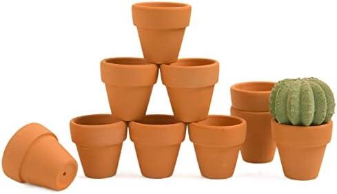 Fcacti 1.5 Inch Terracotta Pots Pack of 10 - Mini Clay Pot with Drainage Hole for Tiny Cactus Herb lithop, Succulent Nursery Pots for Home Garden Table DIY Hand Craft Gift Decoration