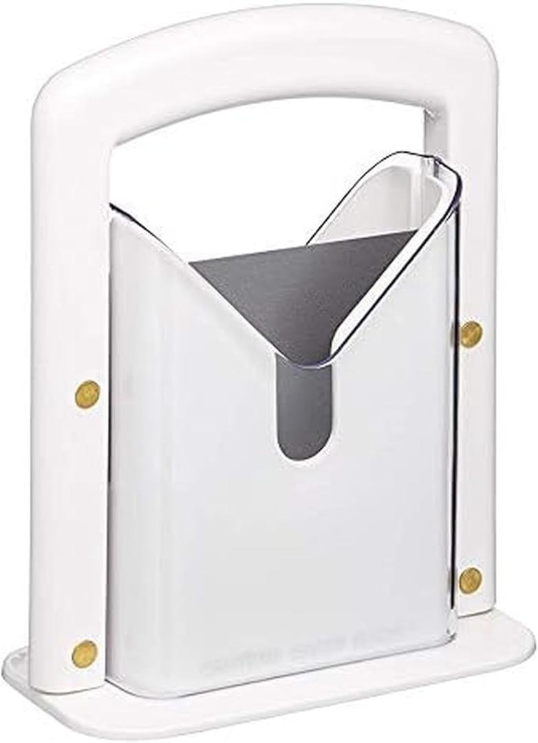 Hoan The Original Bagel Guillotine Slicer - 9.25-Inch Stainless Steel Blade Slicer - Safe and Efficient Easy Bagel Cutter for Muffins, Rolls, Buns with Precision Ground Serrated Blade (White)