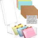 3 x 5 Inch Acrylic Index Card Holder Clear Index Card Box Note Card Organizer with 150 Ruled Lined Index Cards 30 Kraft Dividers A-Z Stickers 4 Divider for Holds 600 Cards Tabs Note Recipe Cards