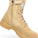 Men's Military Tactical Work Boots with Side Zipper, Puncture Resistant, Desert Combat, Army Jungle, 8 Inch Lightweight Hiking Boots (7.5, Beige)