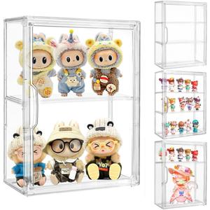 Attelite Acrylic Display Cases for Collectibles, 4 Pack 3 Layer Clear Display Case with Magnetic Door,Dustproof Clear Showcase with 2 Adjustable Divider Storage Box for Action Figure