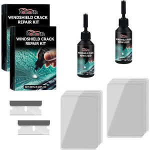2 Pack Windshield Repair Kit - Professional Glass Chip & Crack Repair Liquid for All Types, Fast Fix for Windshield, Windows, Mirrors & Glasses, Easy DIY Application Kit (2xBlack Bottle)